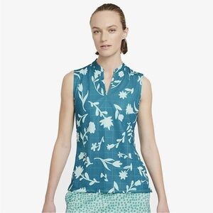 Nike Dry Fit Teal Floral Breathable Sleeveless Golf Performance Polo Size XXL